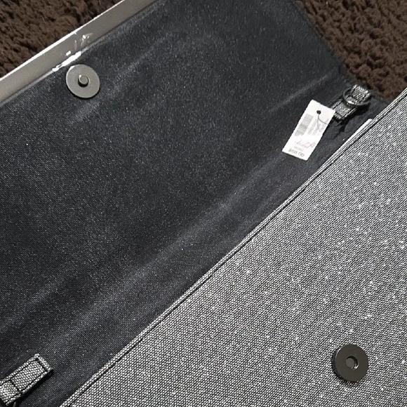 WHBM Silver Glitter Evening Clutch with Metallic Trim - Picture 3 of 7